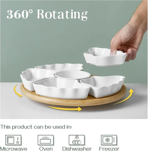 Miniatura 4 de DOWAN Bandeja y platos giratorios de 360°, cuencos divididos de 12 pulgadas para fiestas, decoración de cocina, platos extraíbles para papas fritas