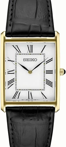 Miniatura 2 de SEIKO Essentials Watch for Men - Essentials Collection - Water Resistant with Stainless Steel Rectangular Case and Leather Strap