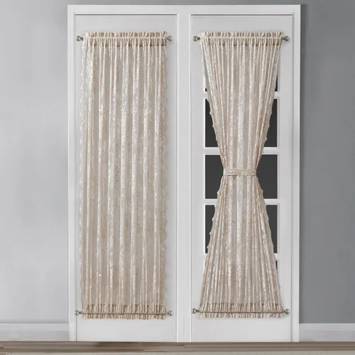 Miniatura 9 de Warm Home Designs Cortinas negras para puerta francesa. El par de cortinas de encaje con rosas inglesas viene con 2 alzapaños gratis. Las cortinas