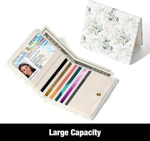 Miniatura 3 de Rouidr Billetera para mujer, cartera pequeña y delgada con RFID para mujer, bonito bolsillo de cuero plegable para tarjetas de crédito, mini Hoja