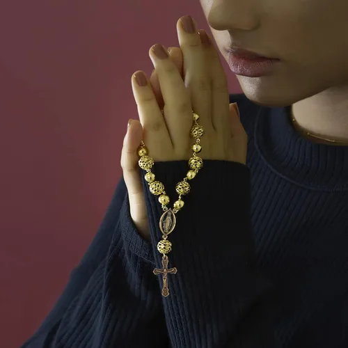 Miniatura 6 de 40 piezas de rosario de aleación tibetana con cruz y centro de María Milagrosa Medalla Jesús Crucifijo Crucifijo y eslabones ovalados de araña
