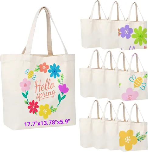 Miniatura 15 de Segarty Bolsa de lona pequeña, paquete de 6 bolsas de lona en blanco de 15 x 16 pulgadas para mujer, bolsa lisa reutilizable con algodón natural