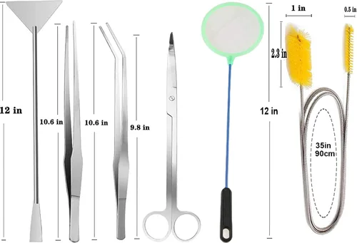 Miniatura 2 de Kit de herramientas de acuario 7 en 1, herramientas de acuario de acero inoxidable, pinzas y tijeras raspadoras para acuario, tanque de peces