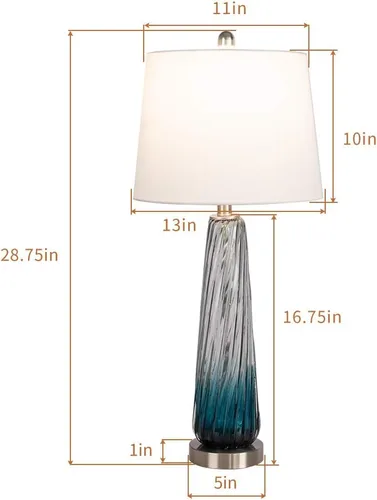Miniatura 3 de Maxax Juego de 2 lámparas de mesa de cristal costero de 29 pulgadas, modernas lámparas de noche azules para sala de estar, lámpara de dormitorio