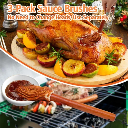 Miniatura 7 de Salsa de barbacoa de 12 pulgadas para asar o asar a la parrilla, aplicar barbacoa, adobo o glaseado, cabezal de fibra de algodón y mango de madera