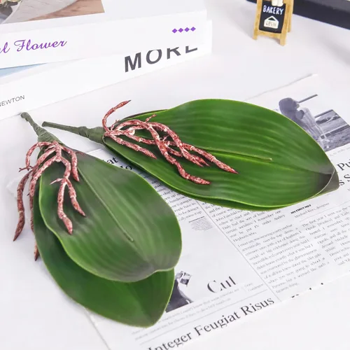 Miniatura 5 de Miracliy Orquídeas falsas, paquete de 6 hojas de orquídeas artificiales, tallos de vegetación sintética para jarrón, estante, escritorio, decoración