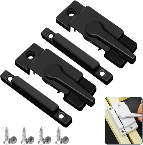 Miniatura 10 de Cerraduras deslizantes para ventana, color blanco, paquete de 2 cerraduras de leva para doble colgado de ventana, cerradura de vinilo de seguridad