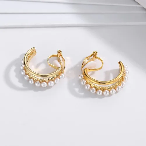 Miniatura 3 de HAISWET Pendientes de aro de imitación en tono dorado con perla para mujer