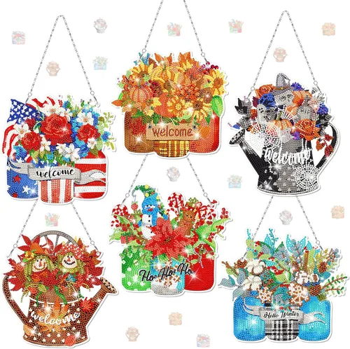 Miniatura 7 de Chitidr 6 Piezas Mariposas Colibríes Libélula Pintura de Diamantes Kits de Letreros Colgantes de Verano Arte de Corona Diamante 5D DIY Adornos