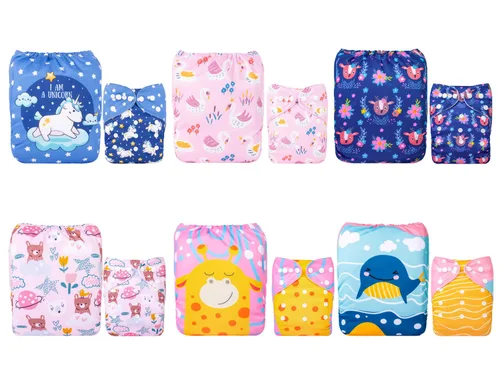 Miniatura 13 de ALVABABY pañales de tela para bebés, tamaño único y ajustable, pañales lavables y reutilizables para niños y niñas, 6 unidades con 12 rellenos