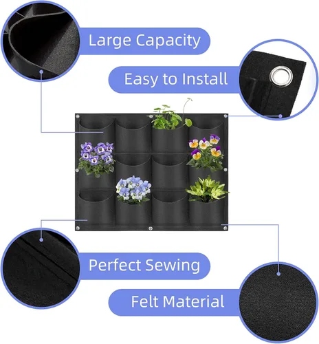 Miniatura 4 de Bolsas colgantes para macetas con 12 bolsillos, bolsas de cultivo verticales para colgar en la pared, macetas de jardín de hierbas para interiores