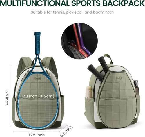 Miniatura 3 de Sucipi Bolsas de tenis para mujeres, Mochila bolsa acolchada para raqueta de tenis para raqueta de tenis, palas de pickleball, bádminton Verde