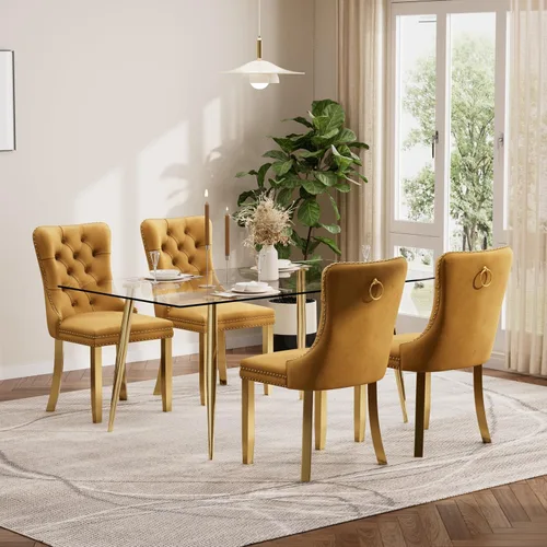 Miniatura 31 de Baysitone Juego de mesa de comedor de vidrio de 51 pulgadas para 4, juego de 5 piezas moderno de comedor, mesa de cocina rectangular de vidrio con 4