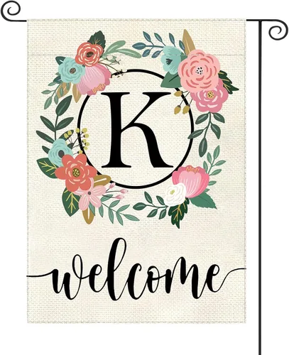 Miniatura 16 de Bandera de jardín con letra monograma, floral, 12 x 18 pulgadas, doble cara para exterior, pequeña de arpillera, familia, apellido, bandera inicial