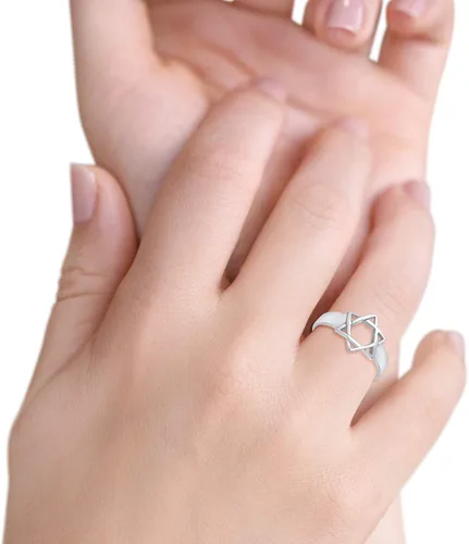 Miniatura 7 de Blue Apple Co. Anillo de estrella judía de plata de ley 925 con estrella de David Judaism