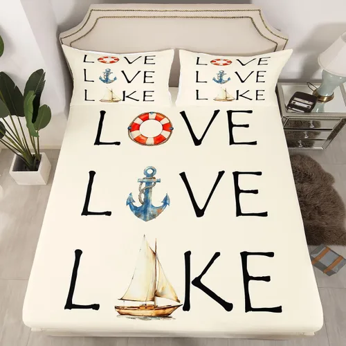 Miniatura 2 de Lake House - Sábana bajera ajustable tamaño individual, sábanas de anclaje náutico para niños, adolescentes, adultos, dormitorio, juego de ropa