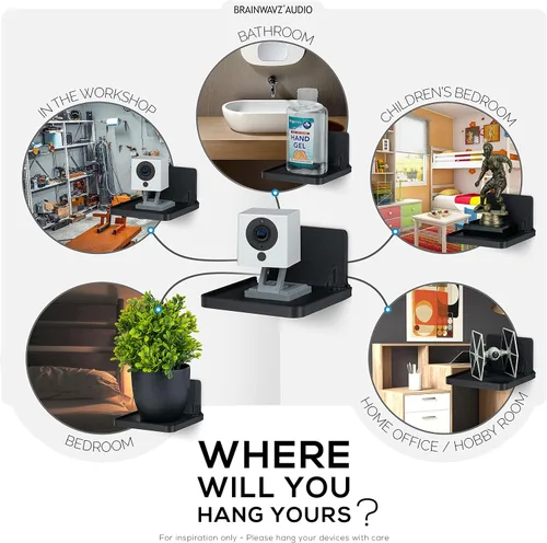 Miniatura 8 de BRAINWAVZ Estante de montaje en pared sin taladros para cámaras de seguridad, monitores de bebé, altavoces y más, soporte universal, fuerte