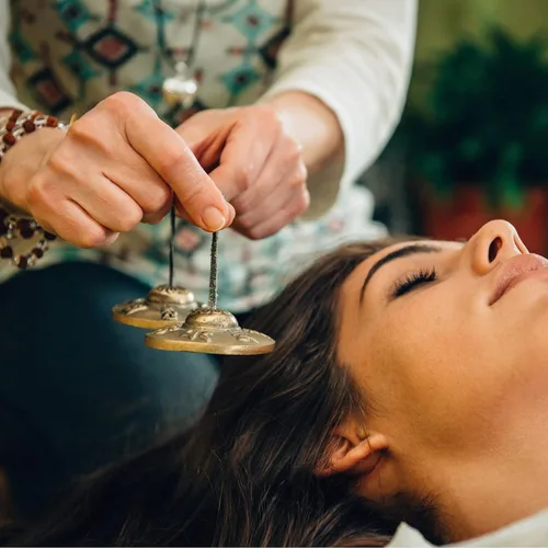 Miniatura 5 de Boao Campanas tibetanas Tingsha, platillos de meditación con bolsa de tela con cordón tibetano, timbre de meditación para instrumentos de percusión