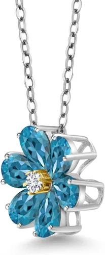 Miniatura 30 de Gem Stone King Collar de plata de ley 925 y oro amarillo de 10 quilates con piedra natal y diamantes cultivados en laboratorio, forma de pera