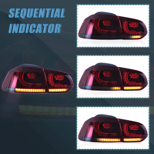 Miniatura 3 de VLAND Luces traseras para Golf 6ª generación 2010-2014, con señal de giro secuencial, rojo ahumado Rojo y ahumado