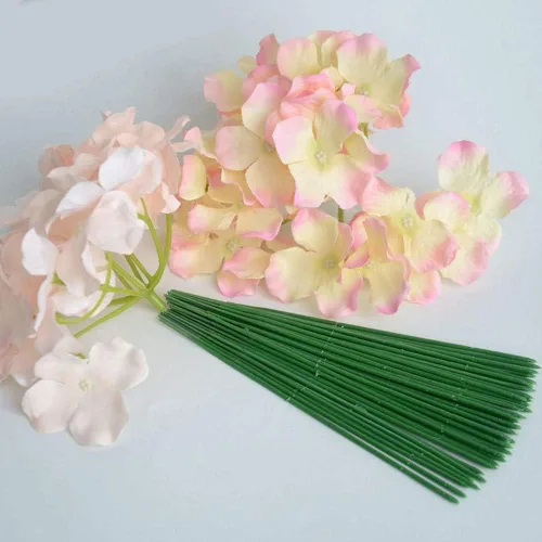 Miniatura 4 de Joleully- 100 varillas de plástico con diseño floral, varillas de flores artificiales, alambre de flores verdes, ideal para manualidades, 6.7 in