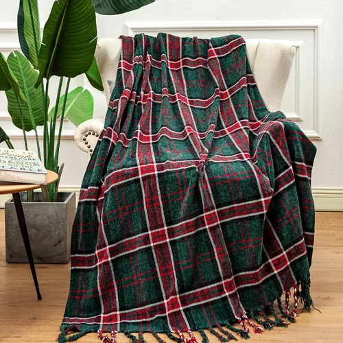Miniatura 11 de LALIFIT - Manta de punto suave y esponjosa con diseño de cuadros verde y rojo, con flecos, ligera para decoración del hogar, 50 x 60 pulgadas