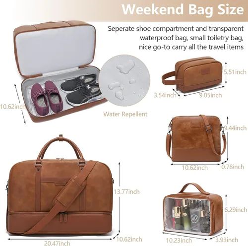 Miniatura 6 de Wogarl Bolsa de fin de semana para mujeres y hombres, bolsa grande de viaje, Marrón claro, Moda