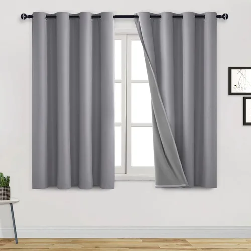 Miniatura 10 de DWCN Cortinas 100% opacas de 63 pulgadas de largo para dormitorio, decoración del hogar, aislamiento térmico, bloqueo de luz, oscurecimiento de Gris
