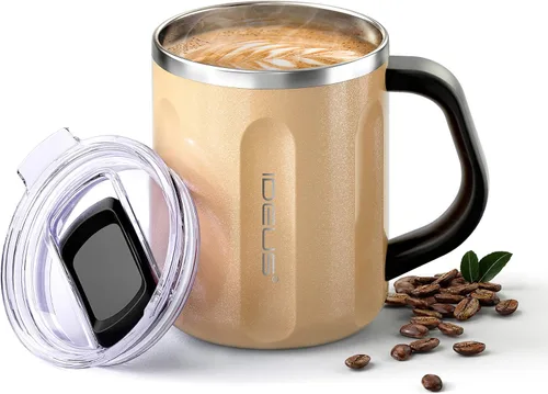 Miniatura 32 de Ideus Taza de café aislada de 16 onzas con asa y tapa, taza de café térmica al vacío de acero inoxidable de doble pared, taza de café de viaje