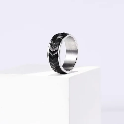 Miniatura 40 de King Will Anillo de ansiedad giratorio para hombre, color negro, plateado, dorado, 0.315 in, cadena de malla de alambre de acero inoxidable, malla