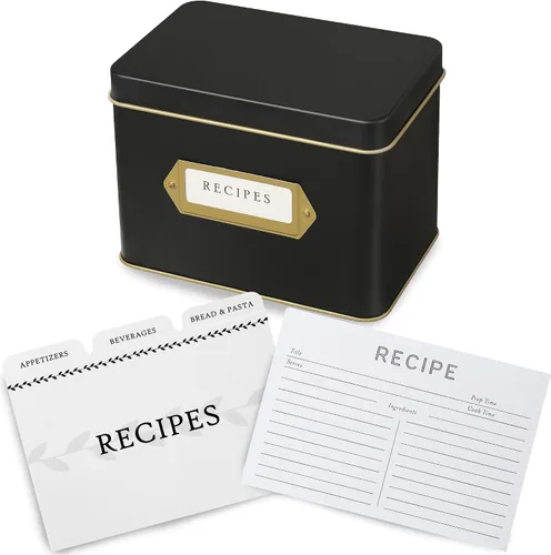 Miniatura 12 de Jot & Mark Caja de regalo para tarjetas de recetas, 50 tarjetas de 4 x 6 pulgadas, 14 divisores, caja de lata decorativa, patrón floral