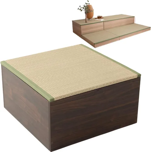 Miniatura 9 de EMOOR Cofre de almacenamiento de tatami de 23.6 pulgadas, caja de almacenamiento de 24 x 24 x 3.5 pulgadas (roble), banco de zapatos zen