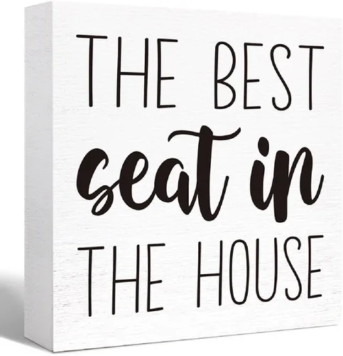 SJNH Divertido letrero de madera para baño con texto en inglés "The Best Seat in the House", letrero decorativo de estilo rústico de granja, 5 x 5 x