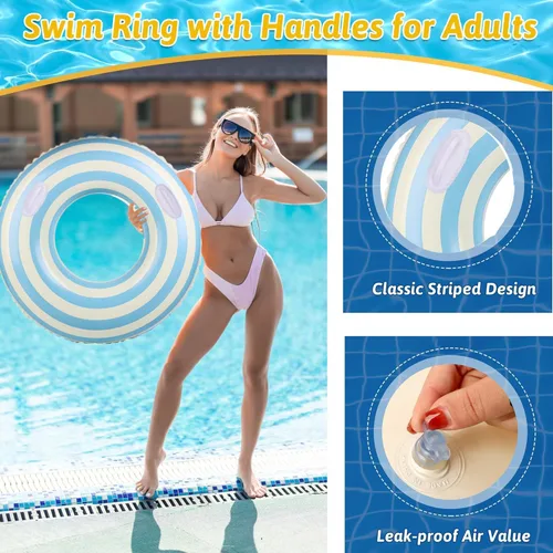 Miniatura 5 de Flotador de piscina grande a rayas, flotadores inflables de piscina para adultos, paquete de 2 flotadores de piscina, tubos de piscina, anillos