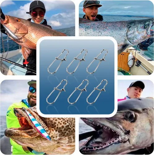 Miniatura 6 de Paquete de 100 pinzas de pesca con cierre a presión, broches de presión y clips de pesca de agua dulce y salada, clips de velocidad enganchados