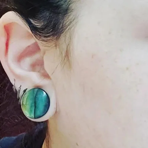 Miniatura 4 de Pendientes de tapón de calibre de silla de montar de piedra natural de labradorita de grado AAA