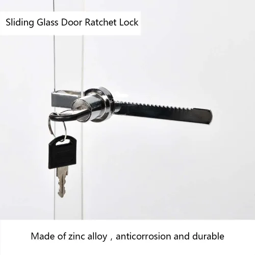 Miniatura 3 de Sissinda Cerradura de trinquete para puerta corrediza de vidrio con acabado cromado, seguridad, con llave similar (8 unidades)