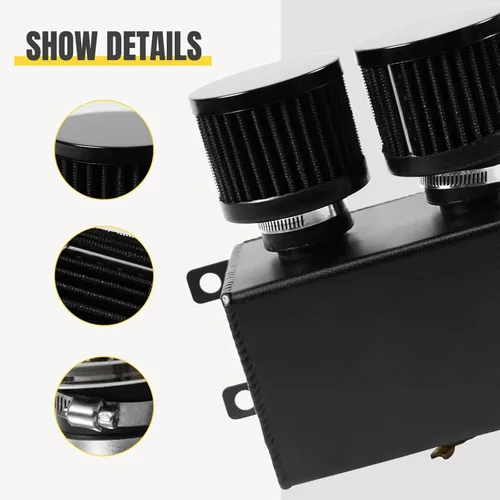 Miniatura 5 de Universal Aluminio 10AN 1.2L Twin Baffle Dual Filter Motor Oil Catch Can Tanque con 2 filtros de aire Depósito de captura de aceite Tanque de lata