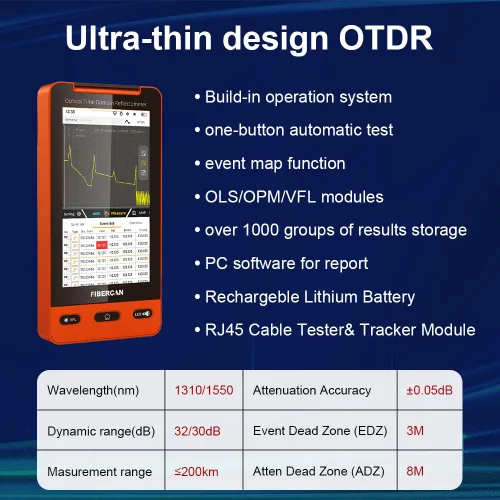 Miniatura 2 de Probador de fibra óptica OTDR 1310/1550nm 32dB/30dB 150KM multifunción OTDR VFL OPM OLS mapa de eventos RJ45 Seguimiento de cable con control remoto