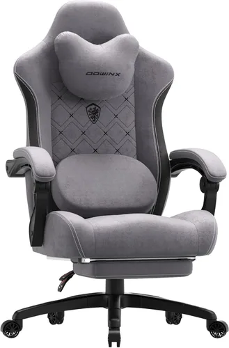 Miniatura 10 de Dowinx Silla de Juegos con Soporte Lumbar de Masaje con Calentamiento, Sillas de Tela Grandes y Altas para Adultos con Reposapiés, Silla de Juego