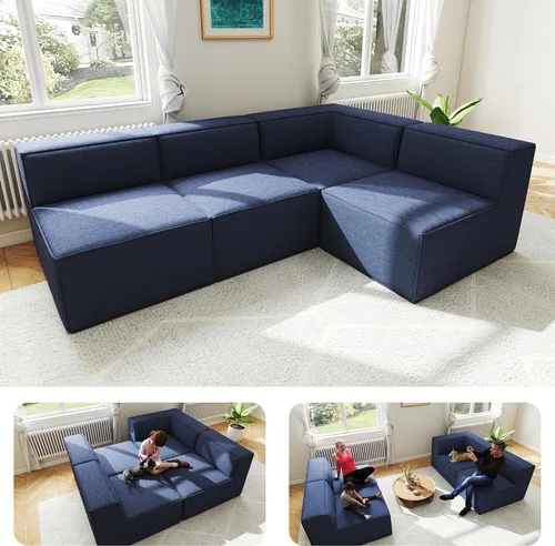 Miniatura 32 de Sofá Seccional Comprimido de 106" Sofás Modulares en Forma de L con Chaise, Espuma de Alta Densidad Sin Ensamblaje Requerido, 4 Piezas