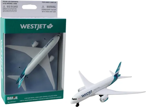 Avión de juguete Daron – WestJet Airlines – Avión de juguete modelo de metal fundido a presión con piezas de plástico para niños de 3 años en