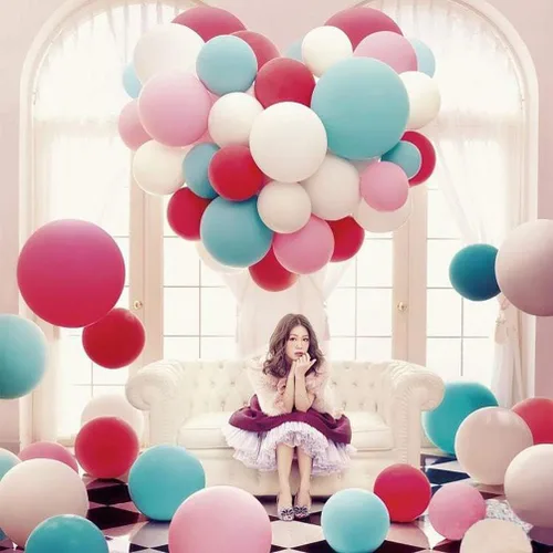 Miniatura 8 de IN-JOOYAA Globos redondos grandes de 36 pulgadas, paquete de 5 globos de látex gigantes de color rosa intenso para decoraciones de fiestas Amarillo