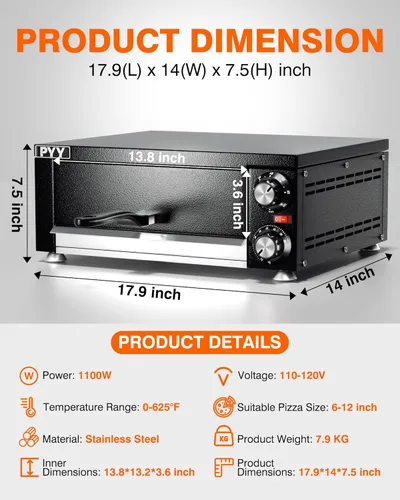 Miniatura 6 de PYY Horno de pizza de 12 pulgadas, para encimera, para interiores, máquina eléctrica para hacer pizza para el hogar, con temporizador, acero