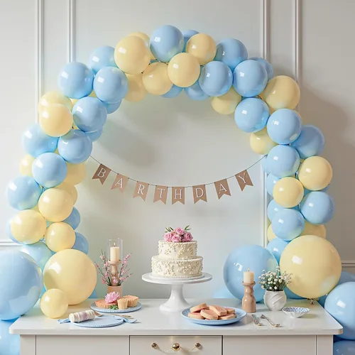 Miniatura 5 de Kit de arco de guirnalda de globos pastel con 100 globos azules y amarillos, kit de ramo de globos de bricolaje para baby shower, boda, despedida