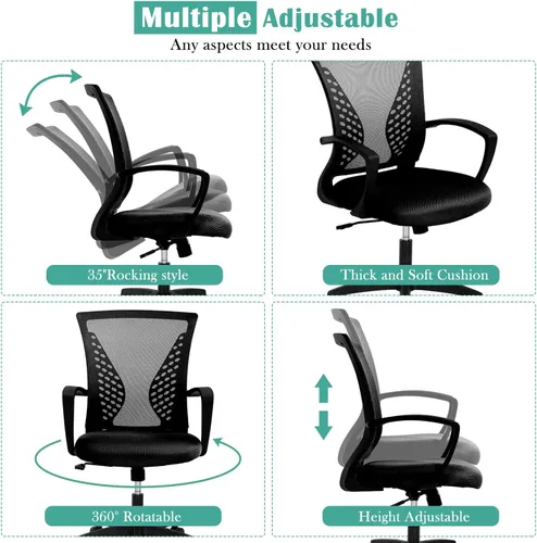 Miniatura 5 de Silla de oficina en casa, silla de escritorio ergonómica, respaldo medio, silla de computadora de PC con soporte lumbar y reposabrazos, silla