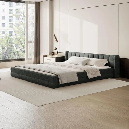 Miniatura 17 de DEINPPA - Marco de cama tamaño Queen con cabecero suave tipo nube, base de cama de madera con tapizado de chenilla, no necesita somier - Beige