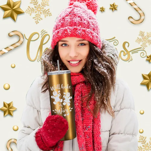 Miniatura 3 de Maxdot 4 vasos de Navidad con tapa y pajita, taza de Navidad de acero inoxidable, doble aislamiento, taza de viaje para agua, vaso al vacío
