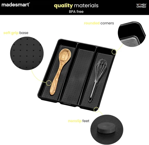 Miniatura 4 de madesmart Bandeja clásica de plástico con 3 compartimentos para cajones, bandeja de almacenamiento multiusos, organizador de cajones, carbón grande