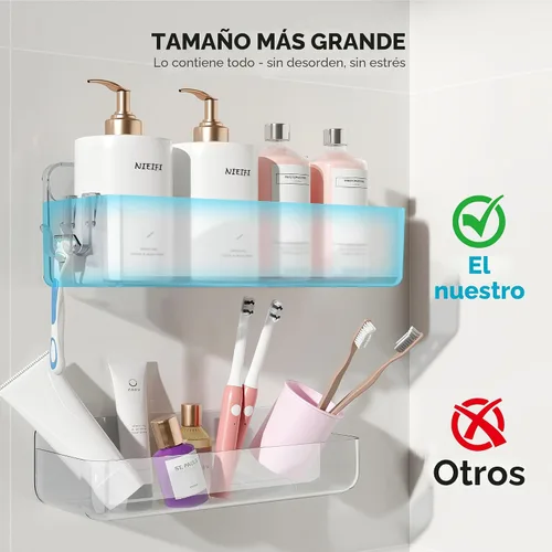 Miniatura 4 de Nieifi Estante adhesivo de pared, estantes de ducha, organizador de ducha para organización de baño (A-transparente, 2 piezas)